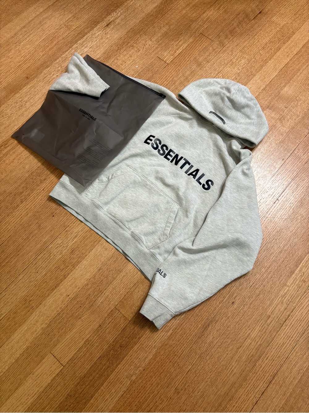 Essentials Heather Gray Hoodie with Black Logo